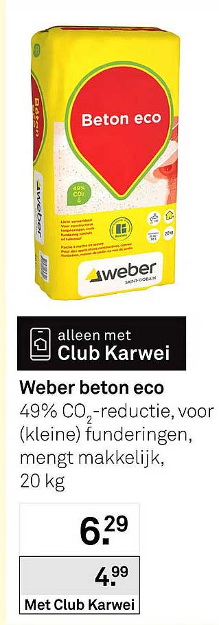 Weber beton eco 49% CO₂-reductie, voor (kleine) funderingen, mengt makkelijk, 20 kg