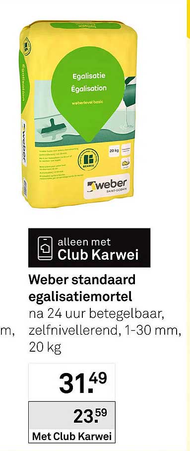 Weber standaard egalisatiemortel na 24 uur betegelbaar, zelfnivellerend, 1-30 mm, 20 kg