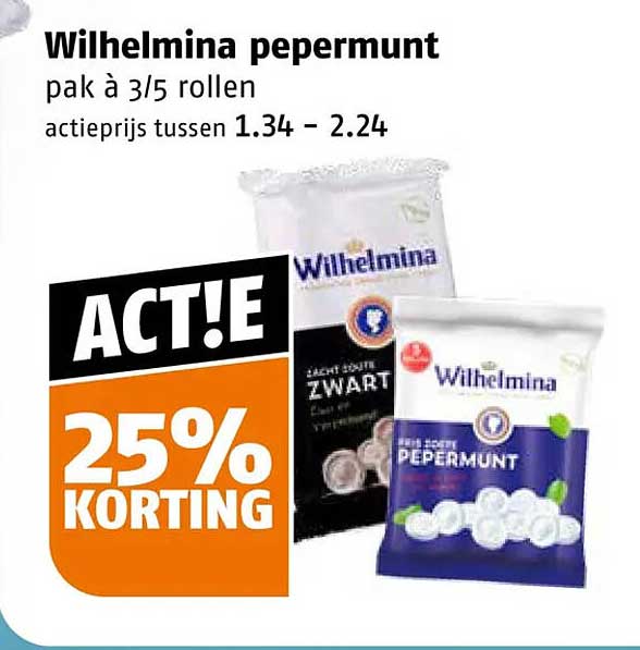 Wilhelmina pepermunt pak à 3/5 rollen 25% KORTING