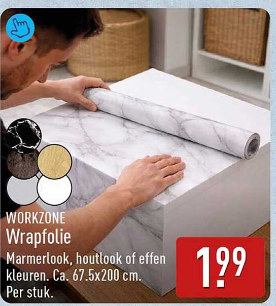 WORKZONE Wrapfolie Marmerlook, houtlook of effen kleuren. Ca. 67.5x200 cm. Per stuk.