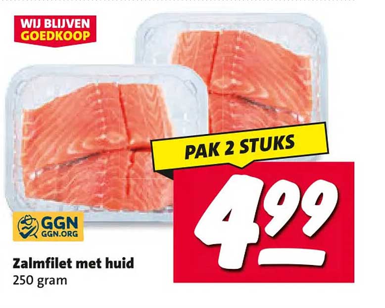 Zalmfilet met huid 250 gram PAK 2 STUKS