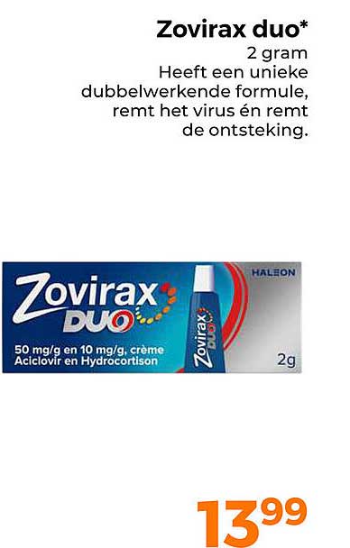 Zovirax duo* 2 gram Heeft een unieke dubbelwerkende formule, remt het virus én remt de ontsteking.