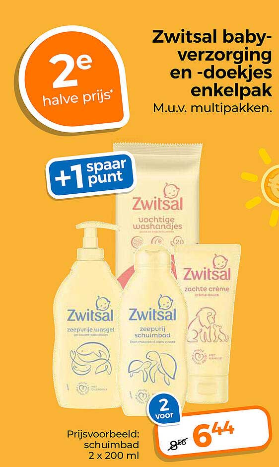 Zwitsal baby-verzorging en -doekjes enkelpak 2e halve prijs +1 spaar punt