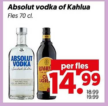 Absolut vodka of Kahlua Fles 70 cl. per fles