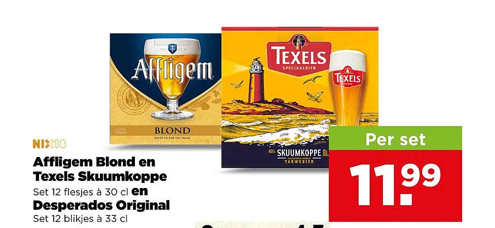 Affligem Blond en Texels Skuumkoppe Set 12 flesjes à 30 cl en Desperados Original Set 12 blikjes à 33 cl
