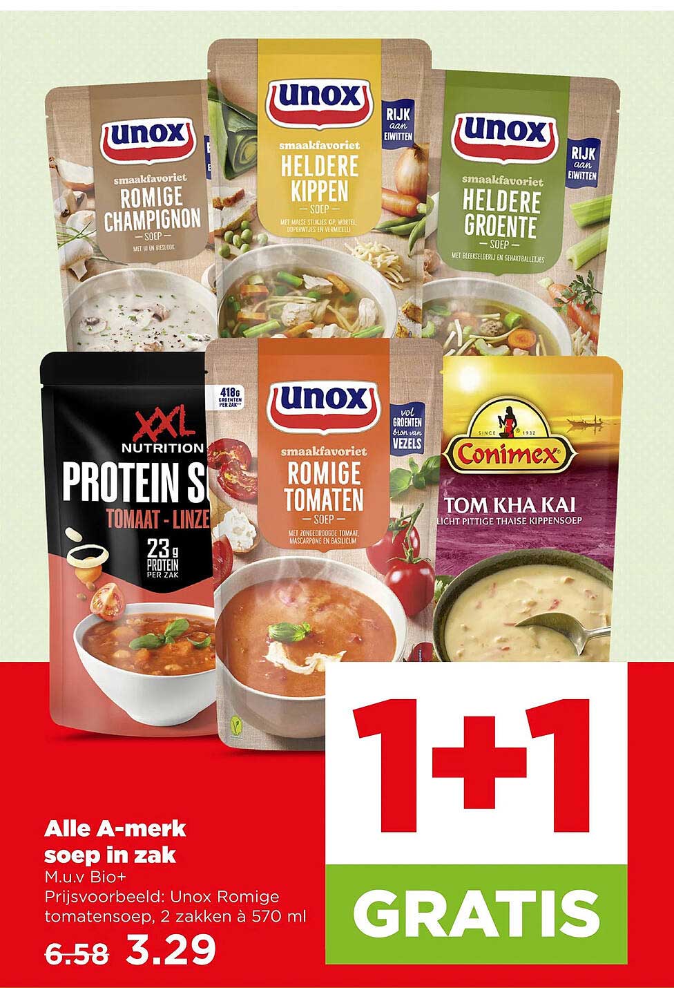 Alle A-merk soep in zak 1+1 gratis