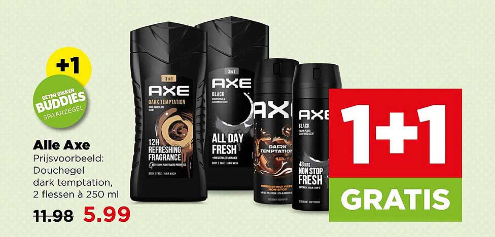 Alle Axe Prijsvoorbeeld: Douchegel dark temptation, 2 flessen à 250 ml 1+1 gratis