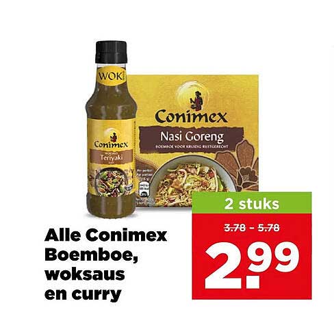 Alle Conimex Boemboe, woksaus en curry 2 stuks