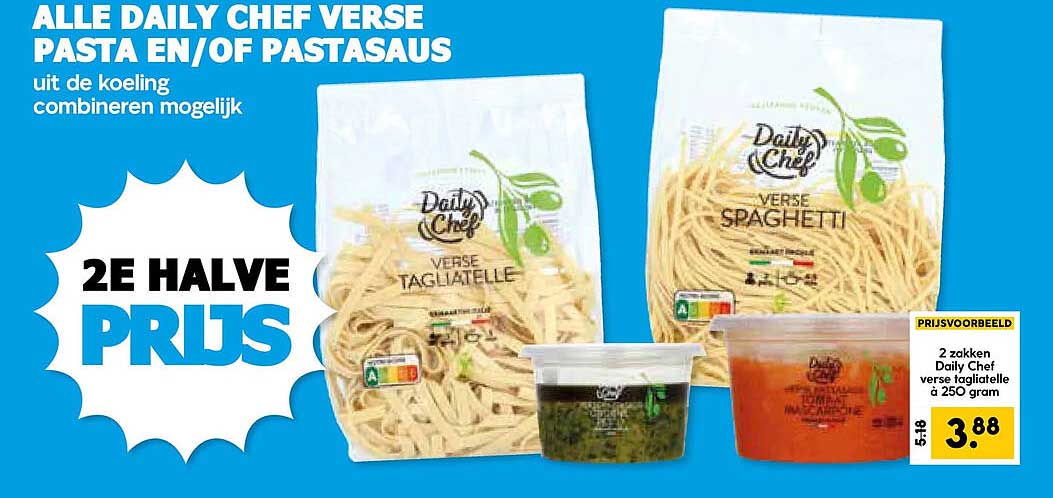 ALLE DAILY CHEF VERSE PASTA EN/OF PASTASAUS uit de koeling combineren mogelijk 2E HALVE PRIJS