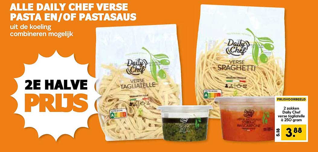 ALLE DAILY CHEF VERSE PASTA EN/OF PASTASAUS uit de koeling combineren mogelijk 2E HALVE PRIJS