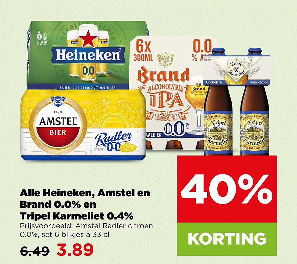 Alle Heineken, Amstel en Brand 0.0% en Tripel Karmeliet 0.4% 40% KORTING
