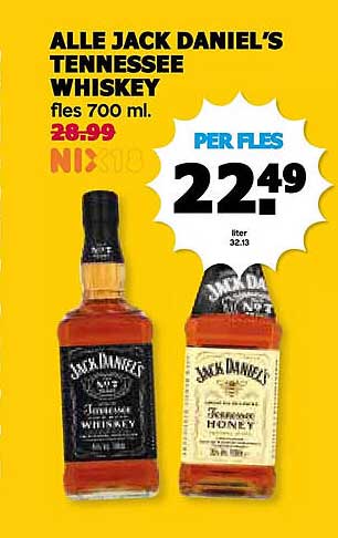 ALLE JACK DANIEL'S TENNESSEE WHISKEY fles 700 ml.