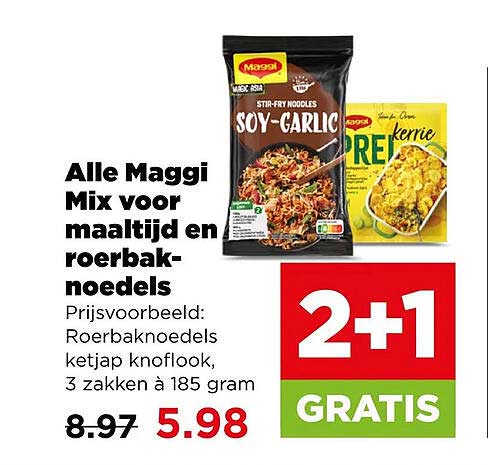 Alle Maggi Mix voor maaltijd en roerbak-noedels 2+1 GRATIS
