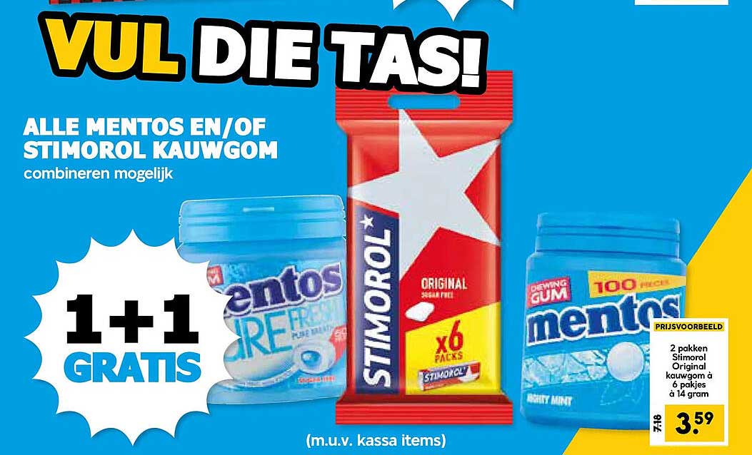 ALLE MENTOS EN/OF STIMOROL KAUWGOM combineren mogelijk 1+1 GRATIS