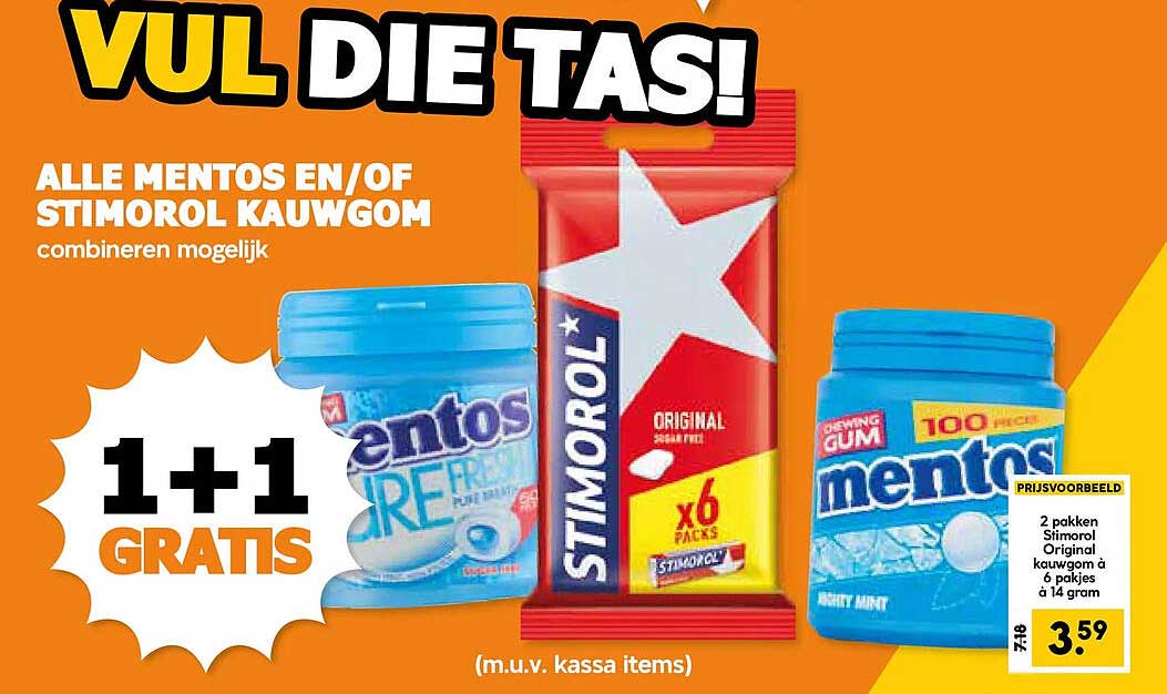 ALLE MENTOS EN/OF STIMOROL KAUWGOM combineren mogelijk 1+1 GRATIS