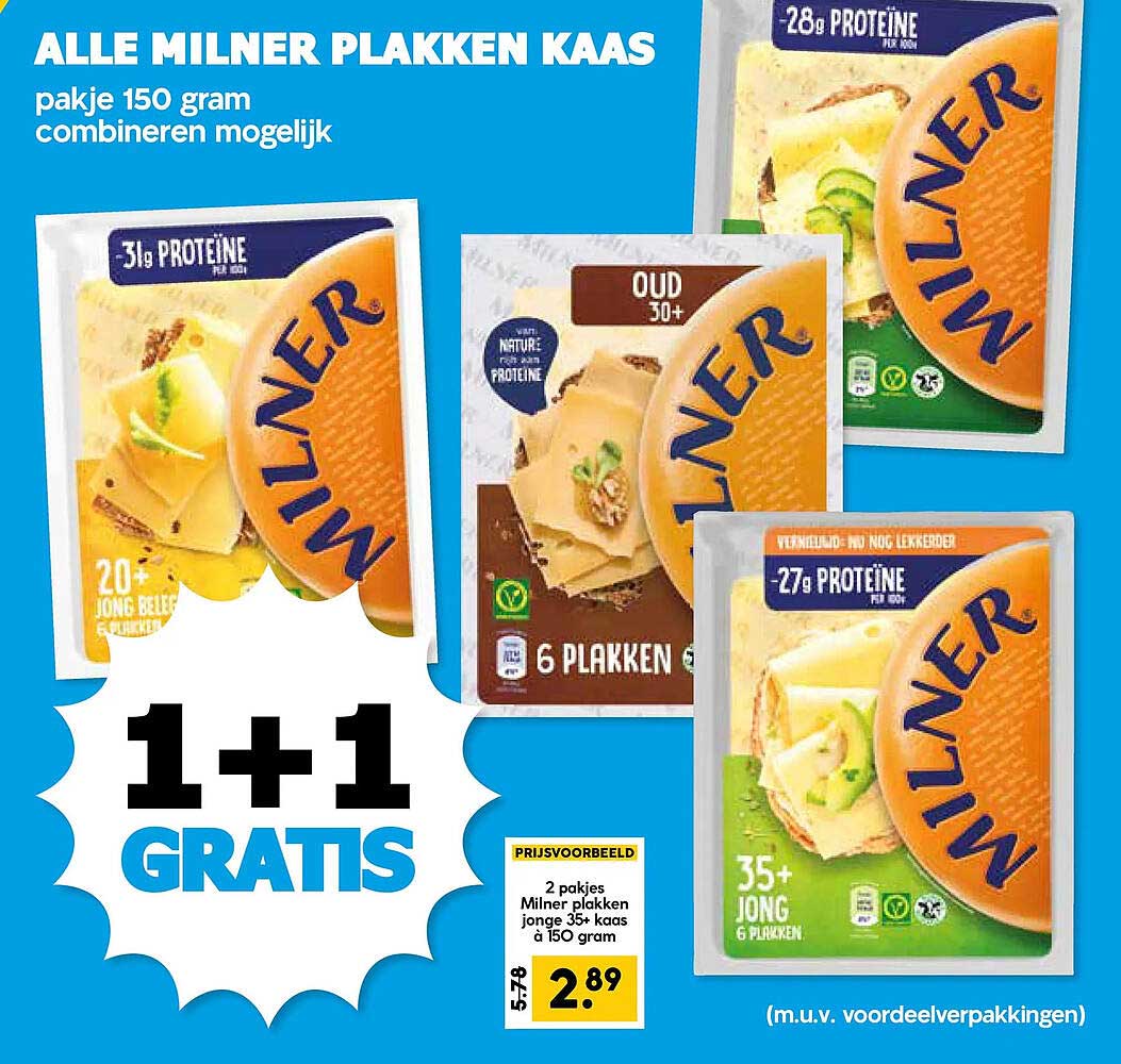 ALLE MILNER PLAKKEN KAAS 1+1 GRATIS