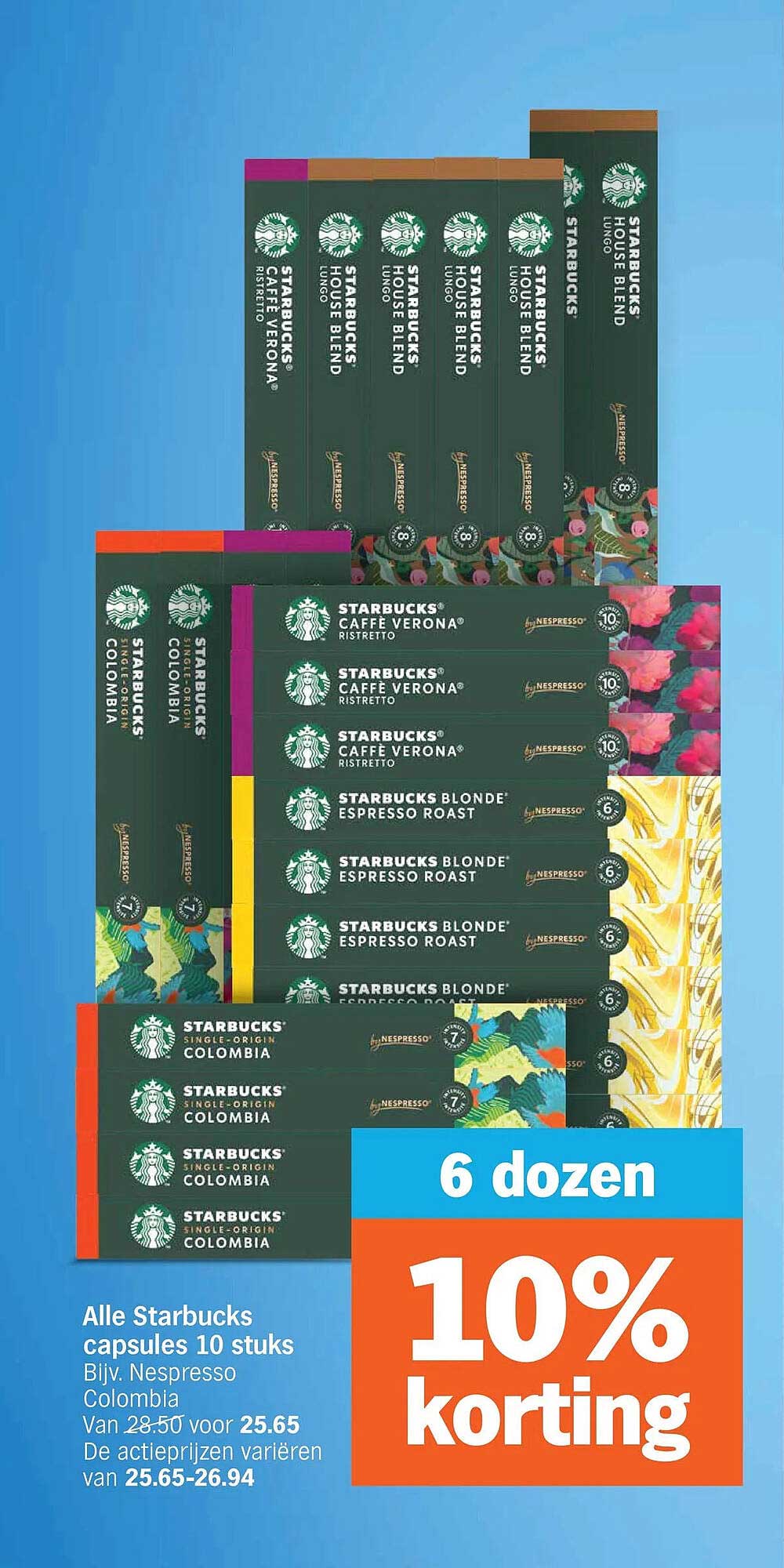Alle Starbucks capsules 10 stuks Bijv. Nespresso Colombia 6 dozen 10% korting