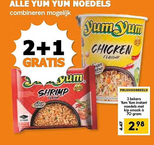 ALLE YUM YUM NOEDELS combineren mogelijk 2+1 GRATIS