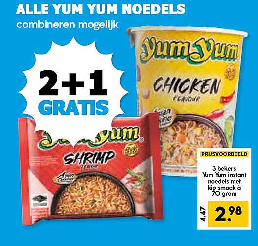 ALLE YUM YUM NOEDELS combineren mogelijk 2+1 GRATIS