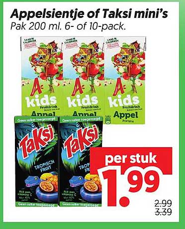 Appelsientje of Taksi mini’s Pak 200 ml. 6- of 10-pack.