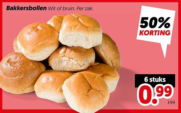 Bakkersbollen Wit of bruin. Per zak. 50% KORTING
