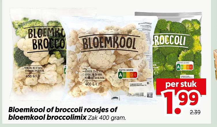 Bloemkool of broccoli roosjes of bloemkool broccolimix Zak 400 gram.