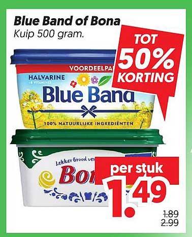 Blue Band of Bona Kuip 500 gram. TOT 50% KORTING