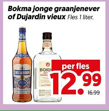 Bokma jonge graanjenever of Dujardin vieux Fles 1 liter