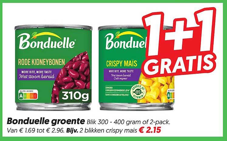 Bonduelle groente 1+1 GRATIS
