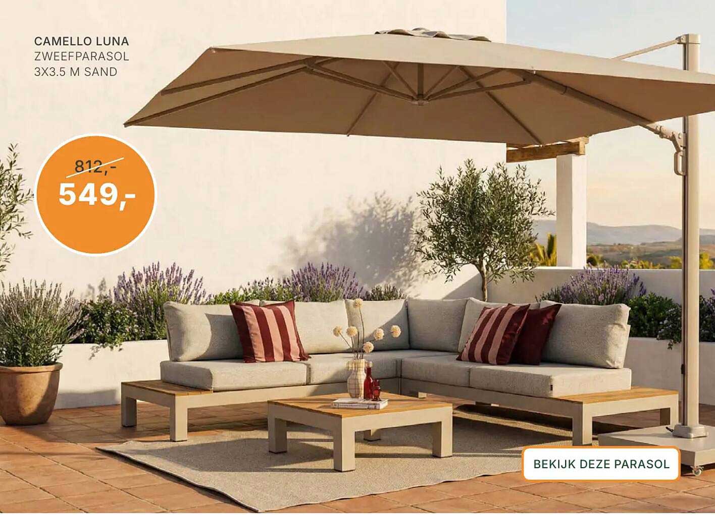 CAMELLO LUNA ZWEEFPARASOL 3X3.5 M SAND