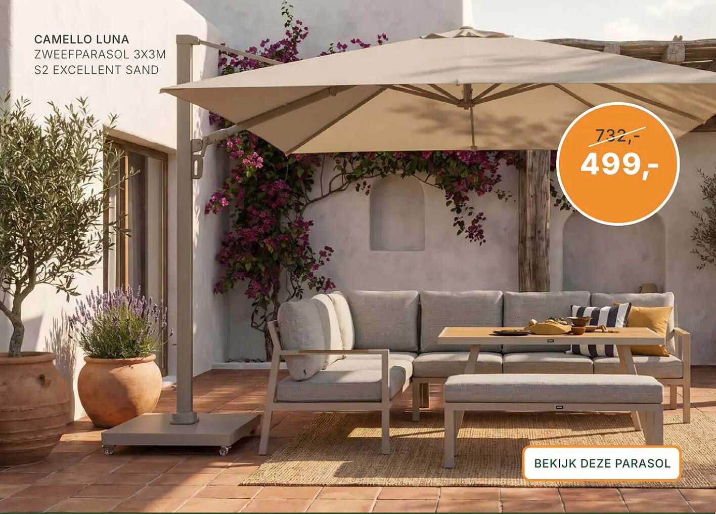 CAMELLO LUNA ZWEEFPARASOL 3X3M S2 EXCELLENT SAND