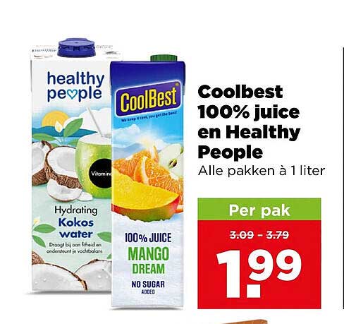 Coolbest 100% juice en Healthy People Alle pakken à 1 liter