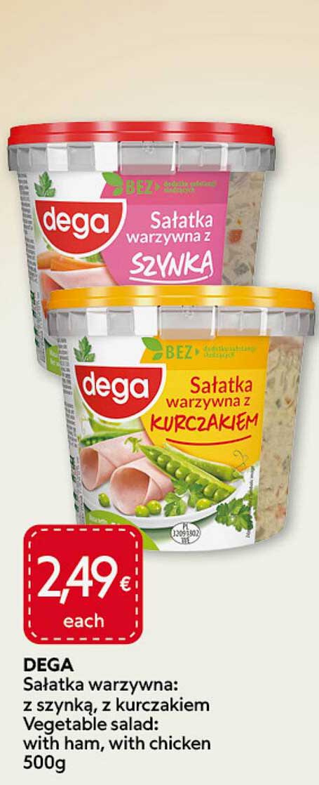 DEGA Sałatka warzywna: z szynką, z kurczakiem Vegetable salad: with ham, with chicken 500g