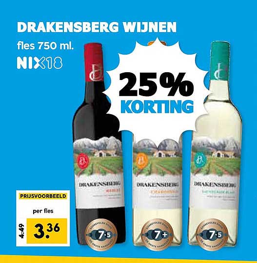 DRAKENSBERG WIJNEN fles 750 ml. NIX18 25% KORTING