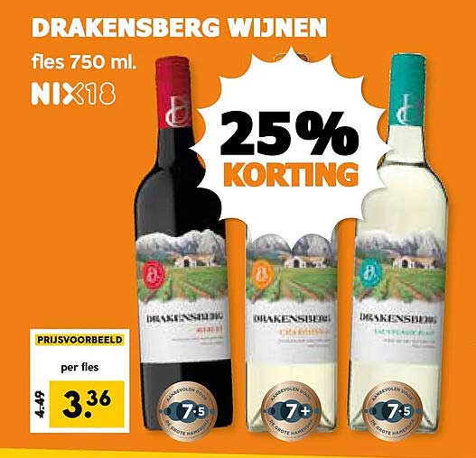 DRAKENSBERG WIJNEN fles 750 ml. NIX18 25% KORTING