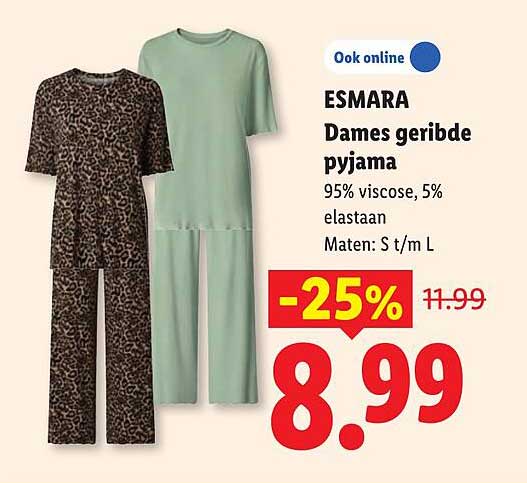 ESMARA Dames geribde pyjama
