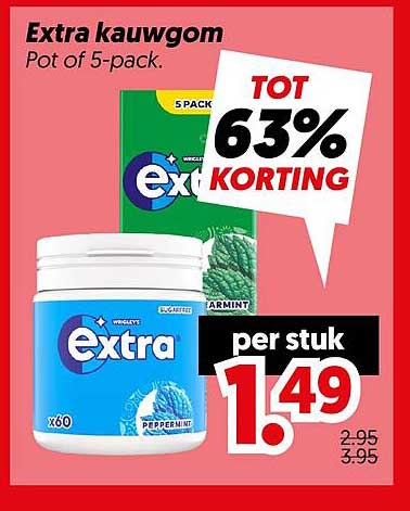 Extra kauwgom Pot of 5-pack. TOT 63% KORTING