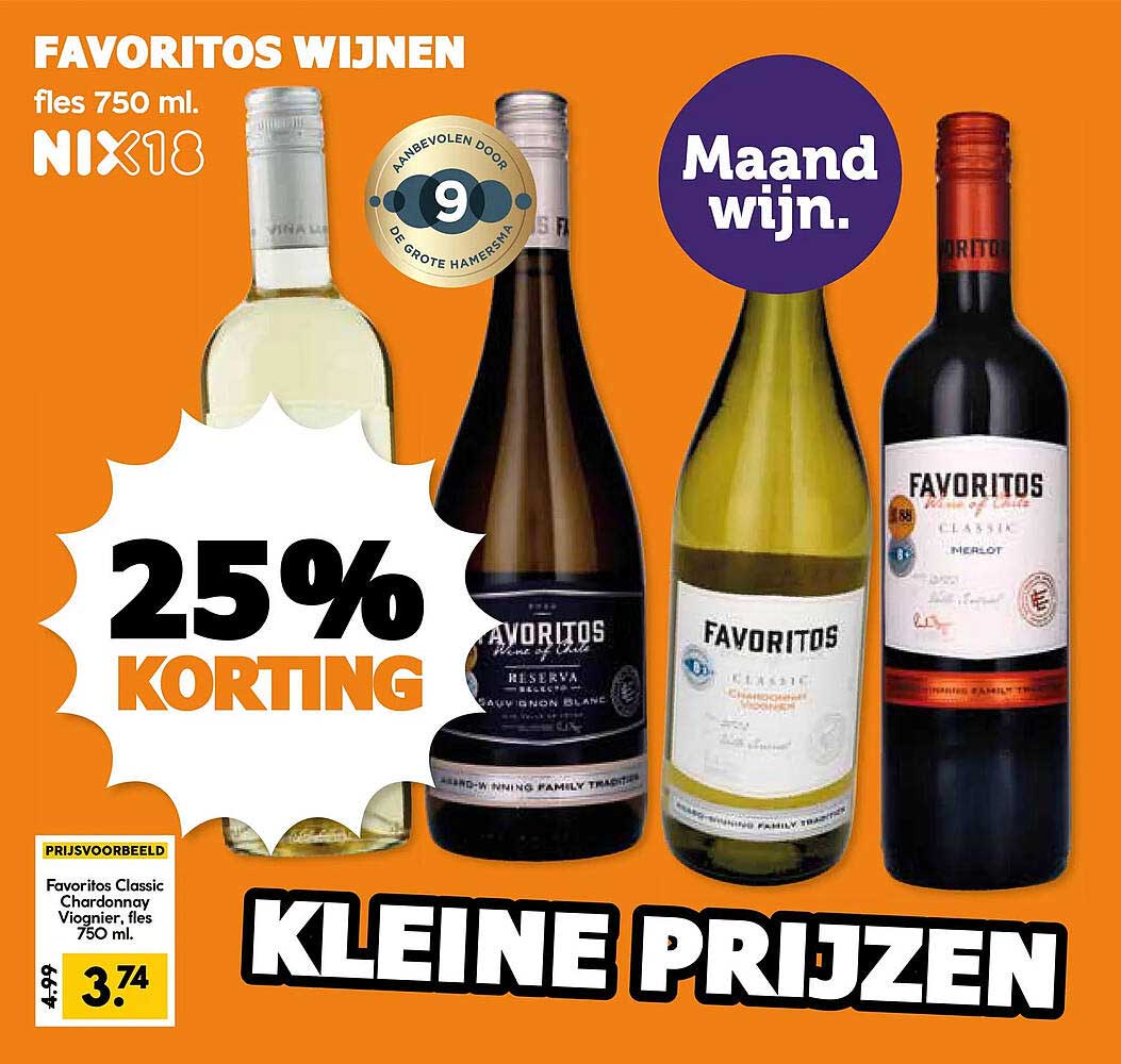 Favoritos wijnen fles 750 ml. 25% Korting