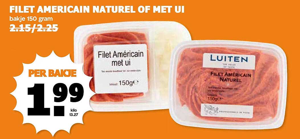 FILET AMERICAIN NATUREL OF MET UI bakje 150 gram