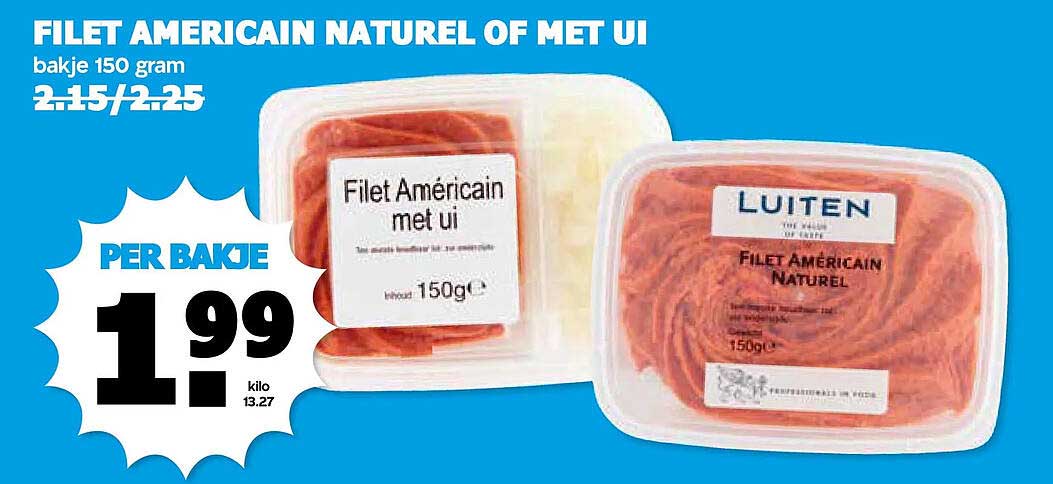 FILET AMERICAIN NATUREL OF MET UI bakje 150 gram