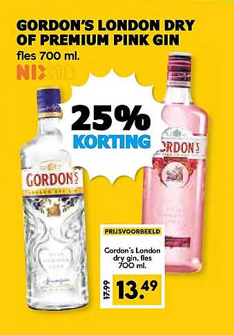 GORDON’S LONDON DRY OF PREMIUM PINK GIN fles 700 ml. 25% KORTING