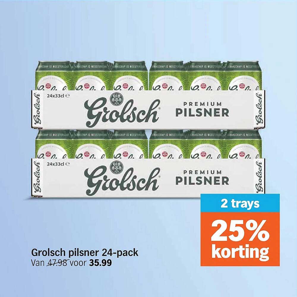 Grolsch pilsner 24-pack 2 trays 25% korting