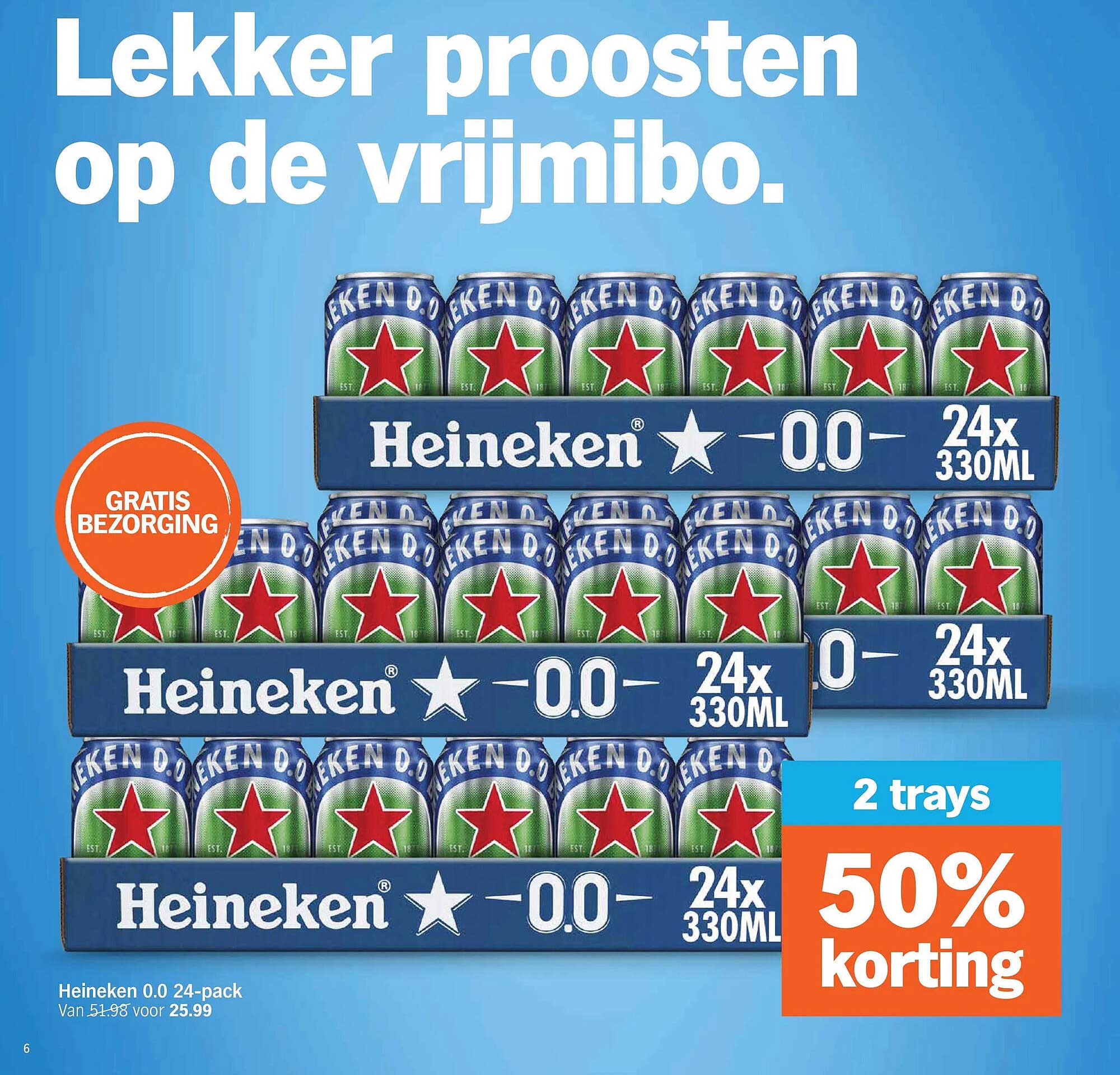 Heineken 0.0 24-pack 2 trays 50% korting