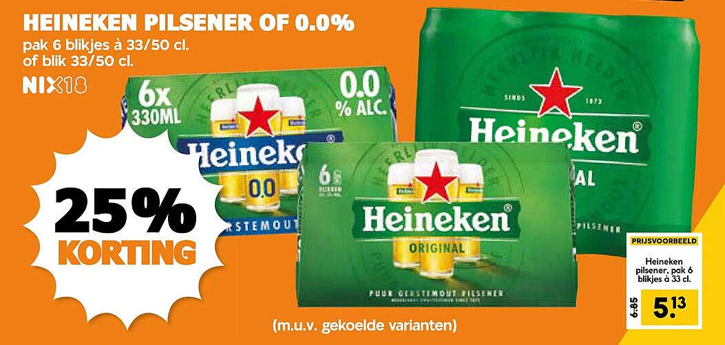 HEINEKEN PILSENER OF 0.0% 25% KORTING