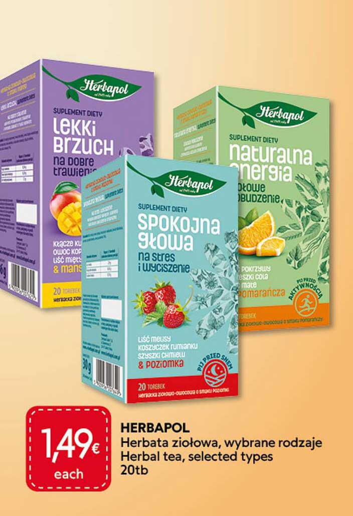HERBAPOL Herbata ziołowa, wybrane rodzaje Herbal tea, selected types 20tb