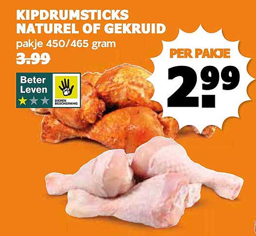 KIPDRUMSTICKS NATUURL OF GEKruid pakje 450/465 gram