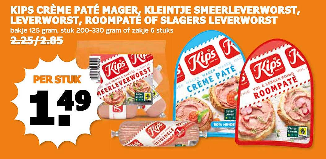 Kips crème paté mager, kleintje smeerleverworst, leverworst, roompaté of slagers leverworst