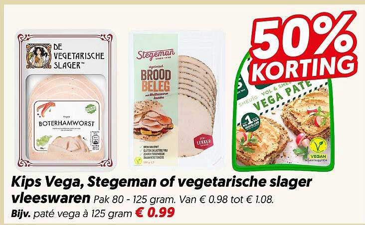 Kips Vega, Stegeman of vegetarische slager vleeswaren 50% KORTING