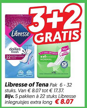 Libresse of Tena Pak 6 - 32 stuks 3+2 GRATIS