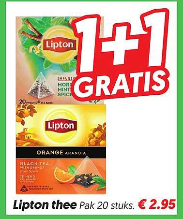 Lipton thee Pak 20 stuks 1+1 gratis